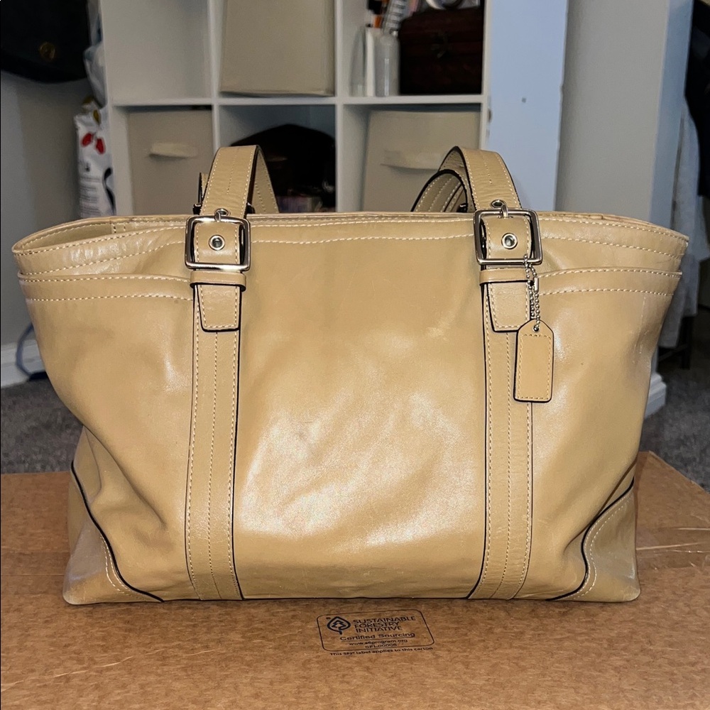 Coach Brown Tan Leather Hampton Tote Diaper Bag Purse Style 6460